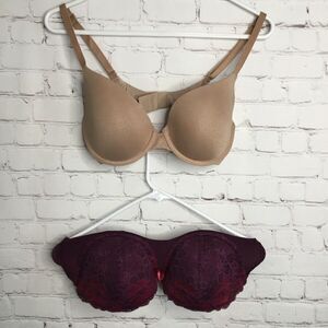Victoria's Secret Uplift Semi Demi Bra 34D / Adore Me Lace Strapless Bra 34DD